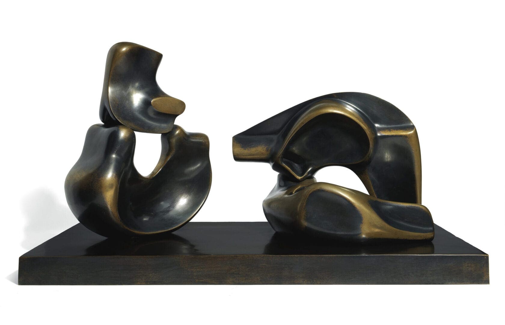 Two abstract bronze sculptures on base