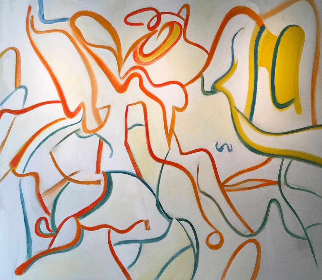 Abstract painting with colorful flowing lines